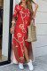 Red Fashion Casual Print Patchwork Turndown Collar Irregular Dresses