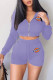 Purple Fashion Sportswear Print Patchwork Hooded Collar Long Sleeve Two Pieces