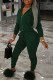 Ink Green Fashion Casual Solid Zipper Hooded Collar Long Sleeve Two Pieces