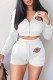 White Fashion Sportswear Print Patchwork Hooded Collar Long Sleeve Two Pieces