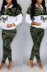 Green Casual Camouflage Print Patchwork Zipper Collar Long Sleeve Two Pieces