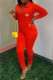 Red Fashion Simplicity Print Patchwork Turndown Collar Jumpsuits