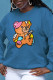 Blue Sweet Daily Character Patchwork O Neck Tops