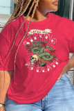 Red Fashion Party Print Patchwork O Neck T-Shirts