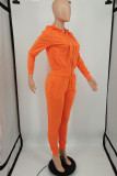 Orange Fashion Casual Solid Zipper Hooded Collar Long Sleeve Two Pieces