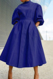 Light Blue Fashion Casual Solid Patchwork Half A Turtleneck A Line Dresses