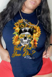 Red Casual Party Print Patchwork O Neck T-Shirts