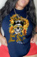Navy Blue Casual Party Print Patchwork O Neck T-Shirts