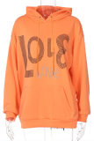 Orange Fashion Casual Hot Drilling Basic Hooded Collar Tops