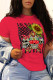 Red Street Party Print Split Joint O Neck T-Shirts