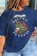 Navy Blue Fashion Party Print Patchwork O Neck T-Shirts