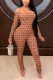 Coffee Fashion Sexy Print Backless Bateau Neck Regular Jumpsuits