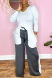 White Casual Print Patchwork O Neck Long Sleeve Two Pieces