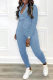 Blue Fashion Casual Solid Basic Zipper Collar Regular Jumpsuits