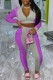 Purple Fashion Street Print Patchwork Zipper Collar Long Sleeve Two Pieces