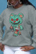 Grey Sweet Daily Print Patchwork O Neck Tops