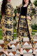 Golden Yellow Fashion Vintage Print Patchwork Long Sleeve Two Pieces