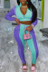 Light Blue Fashion Street Print Patchwork Zipper Collar Long Sleeve Two Pieces