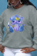 Grey Casual Sweet Print Patchwork O Neck Tops