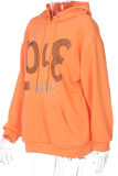 Orange Fashion Casual Hot Drilling Basic Hooded Collar Tops
