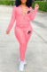 Pink Fashion Sexy Embroidery Patchwork Turndown Collar Long Sleeve Two Pieces