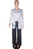 White Casual Print Patchwork O Neck Long Sleeve Two Pieces