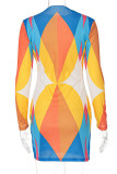 Pink Sexy Casual Print Basic Half A Turtleneck Long Sleeve Dresses