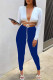 Blue Sexy Solid Patchwork Frenulum V Neck Long Sleeve Two Pieces