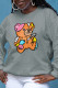 Grey Sweet Daily Character Patchwork O Neck Tops