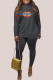 Black Fashion Casual Print Patchwork O Neck Long Sleeve Two Pieces