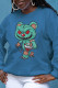 Blue Sweet Daily Print Patchwork O Neck Tops