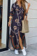 Tibetan Blue Fashion Casual Print Patchwork Turndown Collar Irregular Dresses