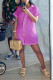 fuchsia Casual Solid Draped Blend Short Sleeve Half-Open collar Rompers