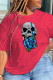 Red Casual Party Print Patchwork O Neck T-Shirts