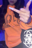 Orange Fashion Casual Hot Drilling Basic Hooded Collar Tops