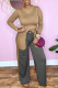 Brown Casual Print Patchwork O Neck Long Sleeve Two Pieces