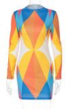 Pink Sexy Casual Print Basic Half A Turtleneck Long Sleeve Dresses