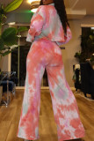 Yellow Fashion Casual Tie Dye Printing Turndown Collar Long Sleeve Two Pieces