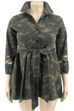 Camouflage Fashion Camouflage Print Sequins Patchwork Turndown Collar Long Sleeve Dresses