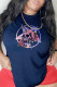 Navy Blue Casual Party Print Patchwork O Neck T-Shirts