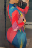 Pink Sexy Casual Print Basic Half A Turtleneck Long Sleeve Dresses