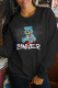 Black Street Cute Character Patchwork O Neck Tops