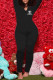 Matte Black Fashion Sexy Print Patchwork V Neck Jumpsuits