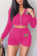 Rose Red Fashion Sportswear Print Patchwork Hooded Collar Long Sleeve Two Pieces