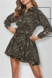 Camouflage Fashion Camouflage Print Sequins Patchwork Turndown Collar Long Sleeve Dresses