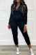 Black Fashion Casual Solid Basic Zipper Collar Regular Jumpsuits