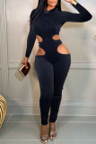 Brown Sexy Casual Solid Hollowed Out O Neck Skinny Jumpsuits