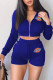 Blue Fashion Sportswear Print Patchwork Hooded Collar Long Sleeve Two Pieces