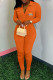 Orange Fashion Simplicity Print Patchwork Turndown Collar Jumpsuits