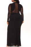 Black Sexy Solid Patchwork See-through O Neck Evening Dress Dresses